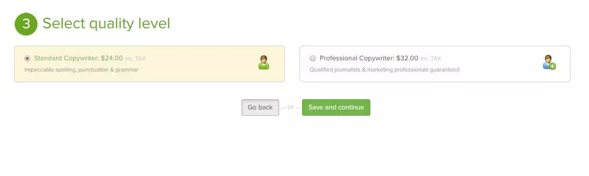 Selecting from two levels of copywriter quality