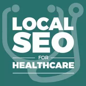 green stethoscope graphic with text reading local seo for healthcare