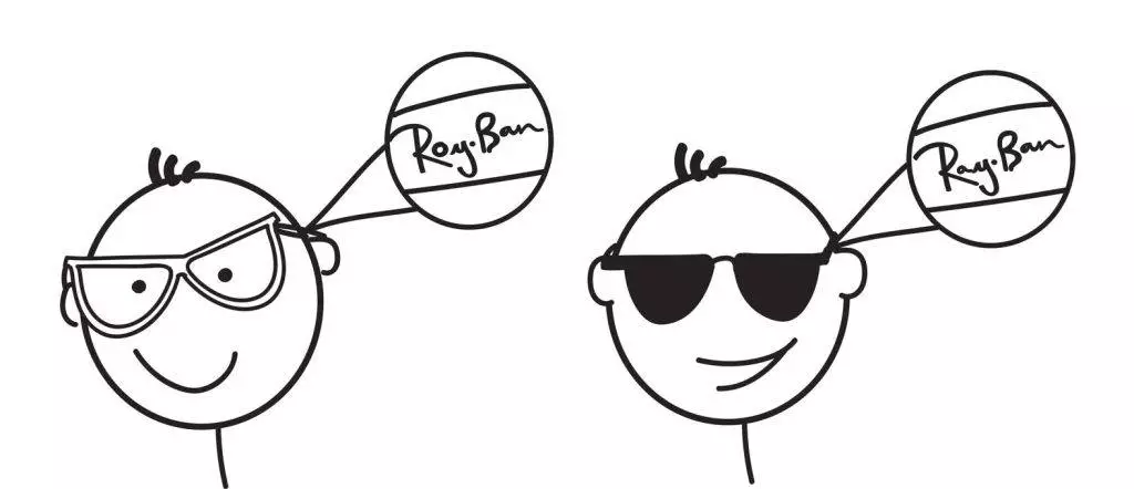 line drawings of two male heads, one whose eyes are visible and one whose eyes are covered by black sunglasses