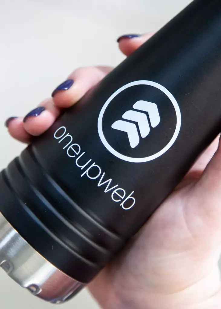 black water bottle with oneupweb logo