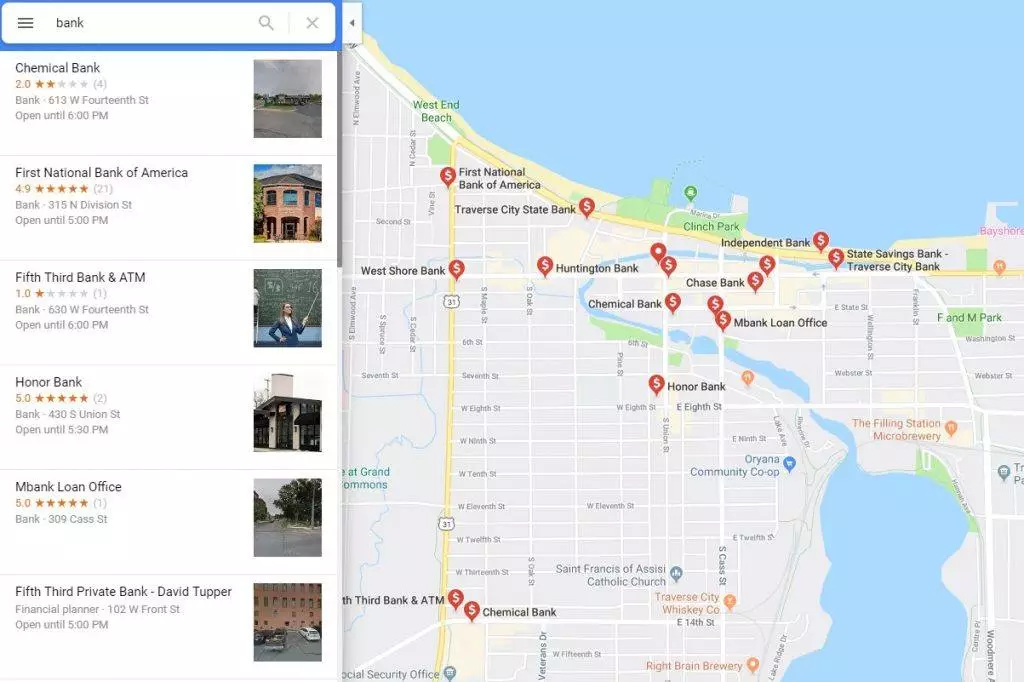 google local listings screenshot with map