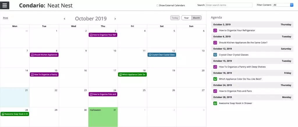 example of the oneupweb content calendar