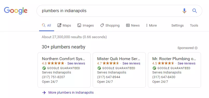 an example of how google guaranteed on the serp