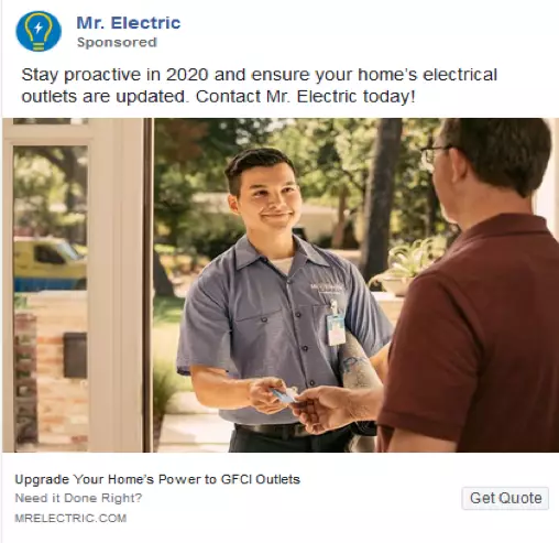 a corporate social media display advertisement for Mr. Electric franchise marketing