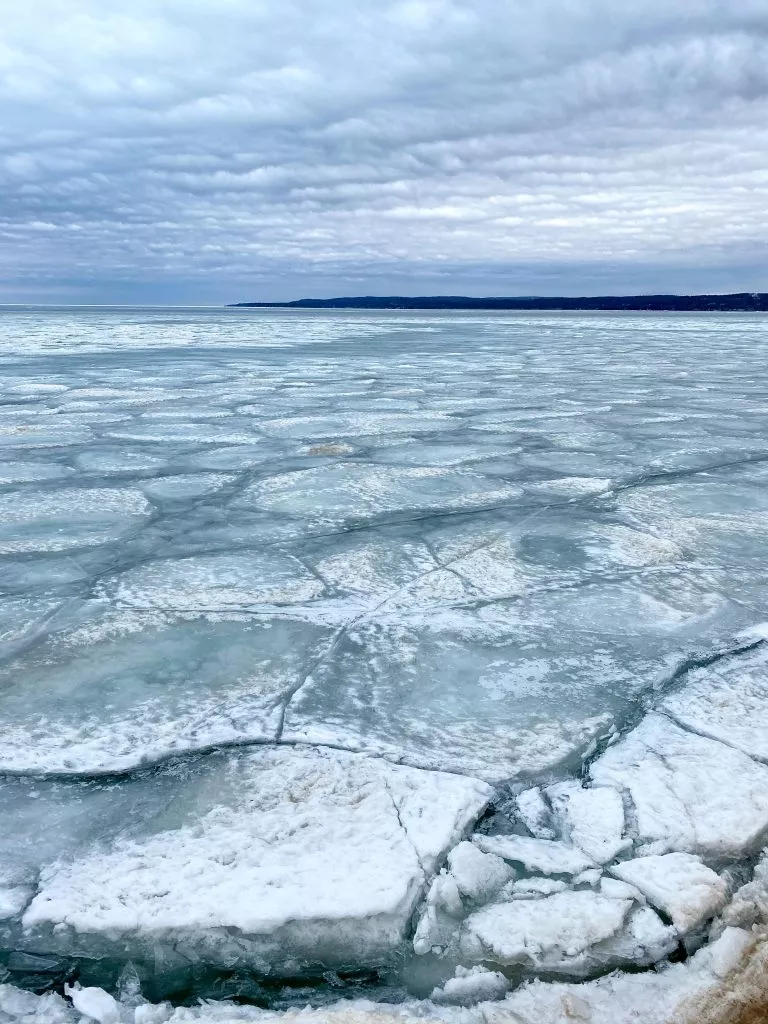 Ice with large cracks on Lake Michigan