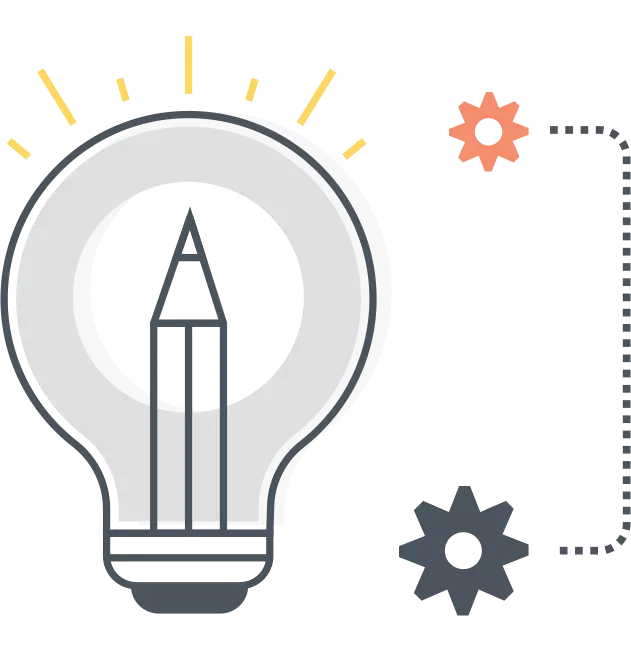 Lightbulb graphic with gears demonstrates going from idea to execution