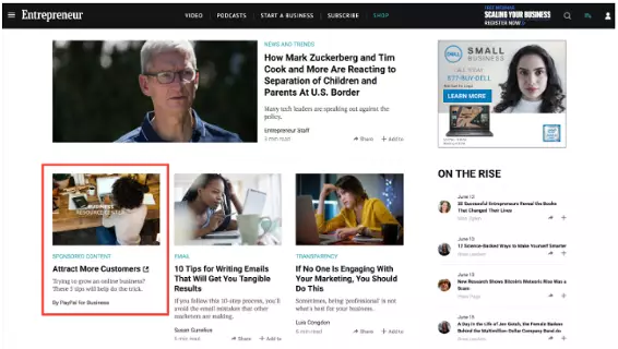 Screenshot from Entrepreneur highlighting sponsored content to Attract More Customres