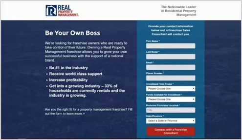 the real property management landing page option a