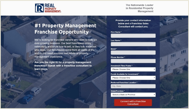 the real property management franchise development landing page to show what was changed