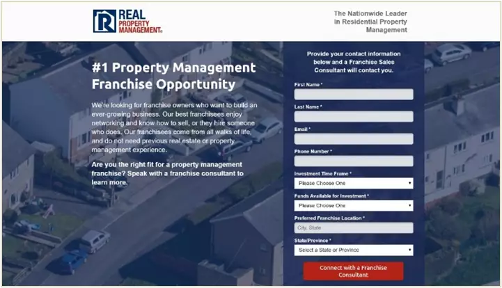 the real property management franchise development landing page to show what was changed