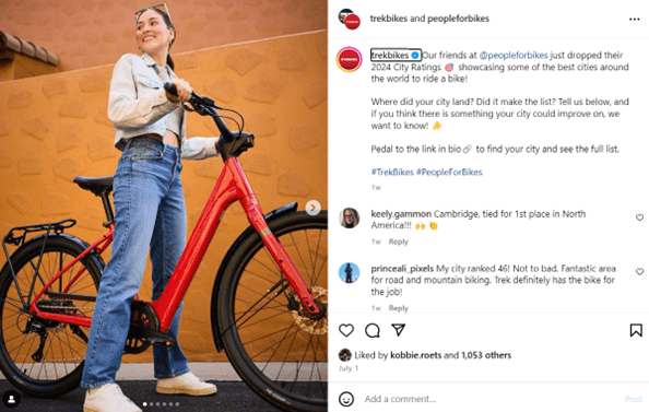 Screenshot of Trek Bikes' Instagram account.