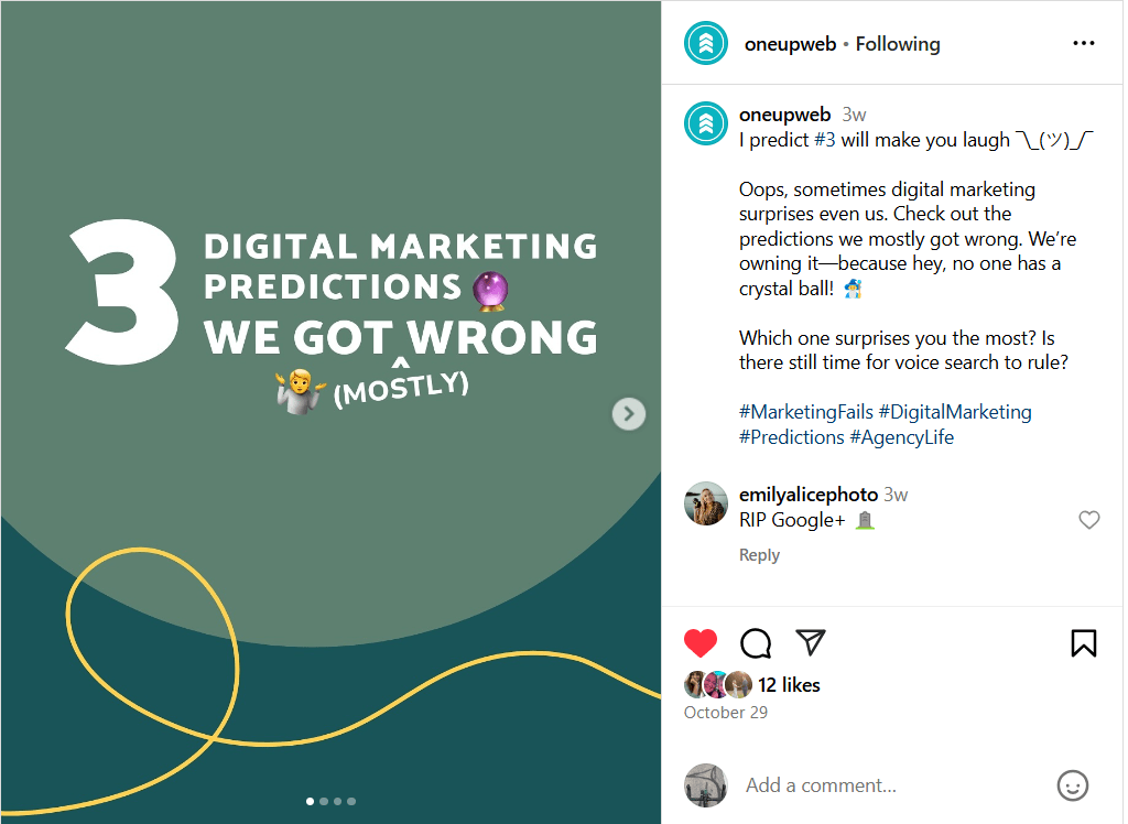 Screenshot of OUW Instagram account.